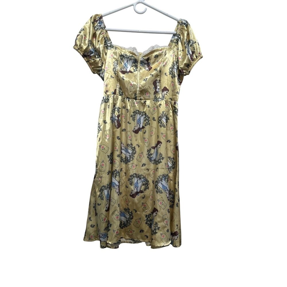Disney Beauty Beast Belle Novelty Mini Dress Size Small Yellow Sweetheart Corset - Picture 3 of 16